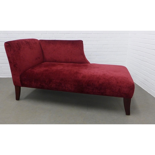 220 - Contemporary chaise-lounge, upholstered in burgundy fabric, 86 x 165 x 67