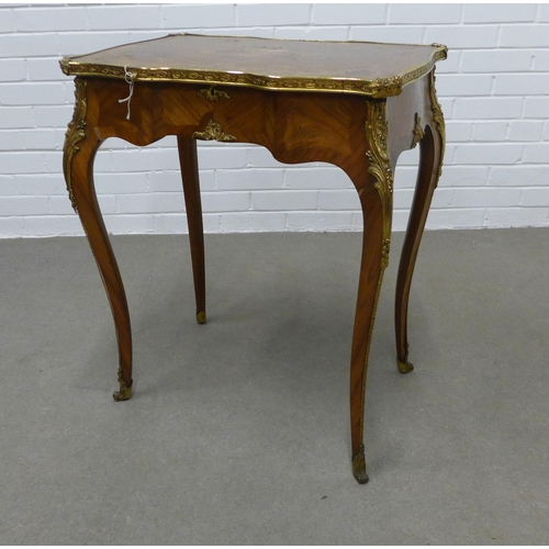 230 - French Louis XV style kingwood inlaid  and brass mounted table, with lift up top and an interior wit... 