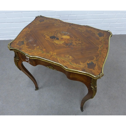 230 - French Louis XV style kingwood inlaid  and brass mounted table, with lift up top and an interior wit... 