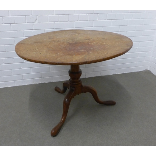 235 - 19th century pedestal tilt top table with a burrwood circular top and mahogany base,. 67 x 93 x 91cm... 