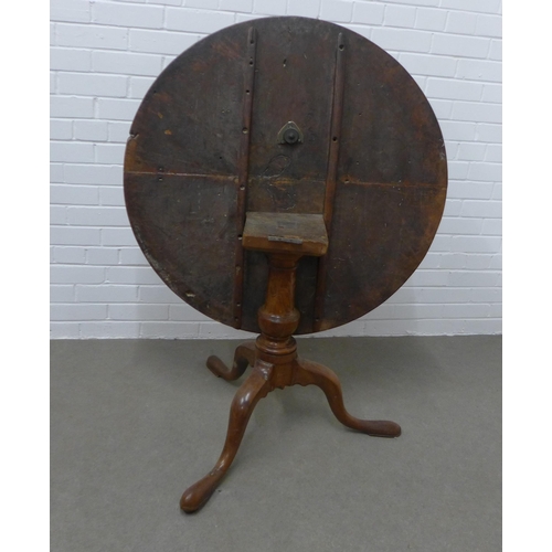 235 - 19th century pedestal tilt top table with a burrwood circular top and mahogany base,. 67 x 93 x 91cm... 