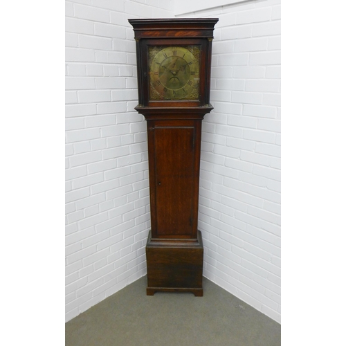 238 - Georgian longcase clock, flat top over a brass dial inscribed Richard Biggs of Romsey. 197 x 48 x 23... 