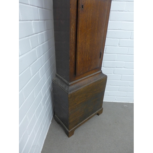 238 - Georgian longcase clock, flat top over a brass dial inscribed Richard Biggs of Romsey. 197 x 48 x 23... 