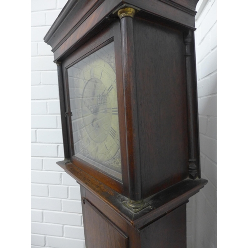 238 - Georgian longcase clock, flat top over a brass dial inscribed Richard Biggs of Romsey. 197 x 48 x 23... 