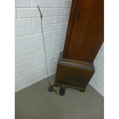 238 - Georgian longcase clock, flat top over a brass dial inscribed Richard Biggs of Romsey. 197 x 48 x 23... 