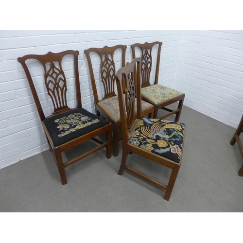 251 - Set of four mahogany side chairs together with three others including a carver chair. 95 x 53 x 41cm... 