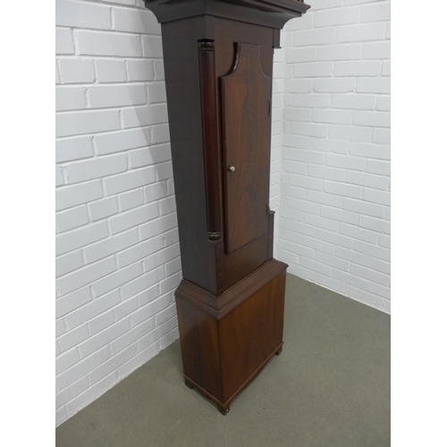 256 - 19th century mahogany longcase clock,  swan neck top over a painted dial inscribed Burnett of Tarves... 