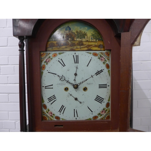 256 - 19th century mahogany longcase clock,  swan neck top over a painted dial inscribed Burnett of Tarves... 