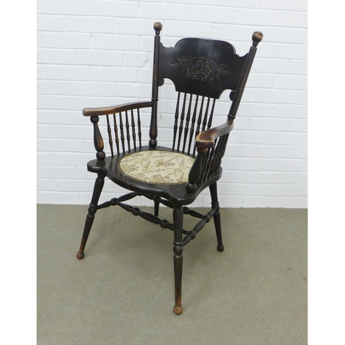 257 - Late 19th / early 20th century ebonised open armchair. 98 x 60 x 42cm