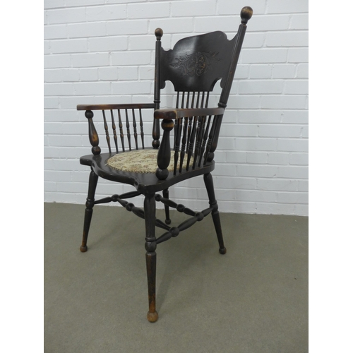 257 - Late 19th / early 20th century ebonised open armchair. 98 x 60 x 42cm