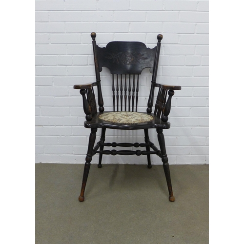 257 - Late 19th / early 20th century ebonised open armchair. 98 x 60 x 42cm