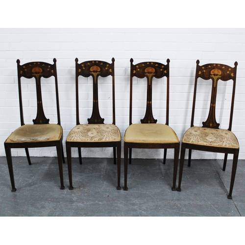 261 - Set of four art nouveau chairs with floral marquetry, 43 x 100cm (4)