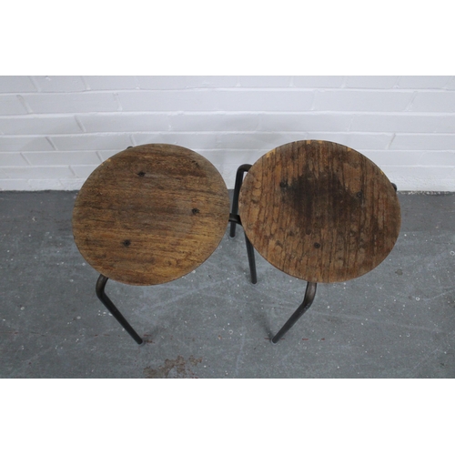 265 - Pair of vintage plywood stools with metal legs, 31 x 45cm