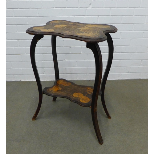 276 - Edwardian pokerwork table with undertier, 71 x 58 x 39cm (a/f)