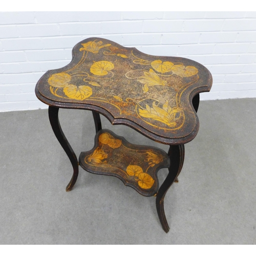 276 - Edwardian pokerwork table with undertier, 71 x 58 x 39cm (a/f)