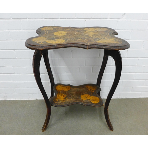 276 - Edwardian pokerwork table with undertier, 71 x 58 x 39cm (a/f)