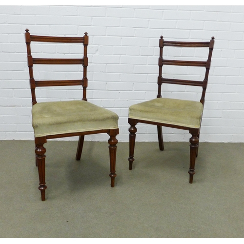 277 - Pair of 19th century mahogany ladder back chairs, upholstered seats, with fluted legs,  92 x 48 x 41... 