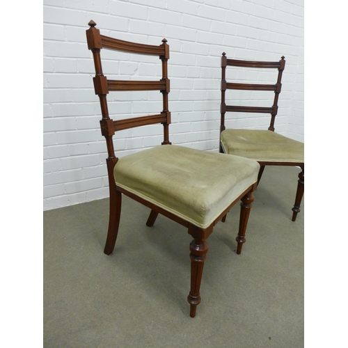 277 - Pair of 19th century mahogany ladder back chairs, upholstered seats, with fluted legs,  92 x 48 x 41... 