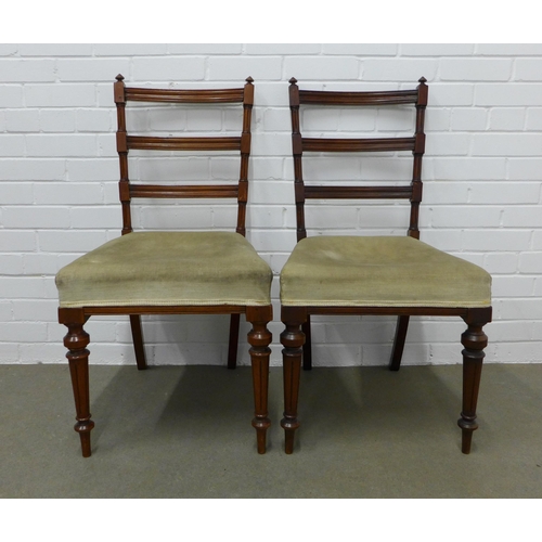 277 - Pair of 19th century mahogany ladder back chairs, upholstered seats, with fluted legs,  92 x 48 x 41... 