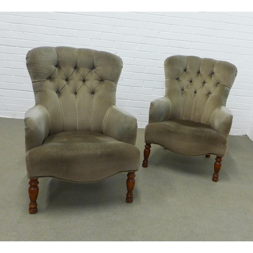 279 - Pair of button back upholstered armchairs. 86 x 64 x 45cm (2)