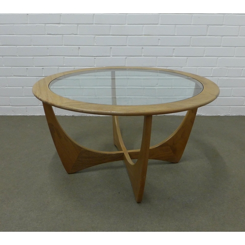 280 - Teak coffee table, circular glass top. 45 x 83cm