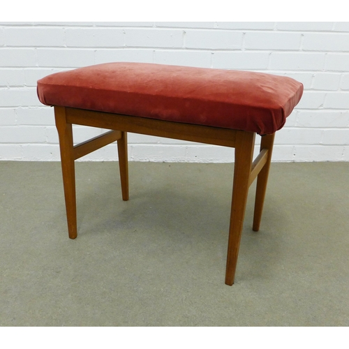 281 - Teak dressing table and stool. Stamped Nathan to the drawer. 110 x 153 x 45cm