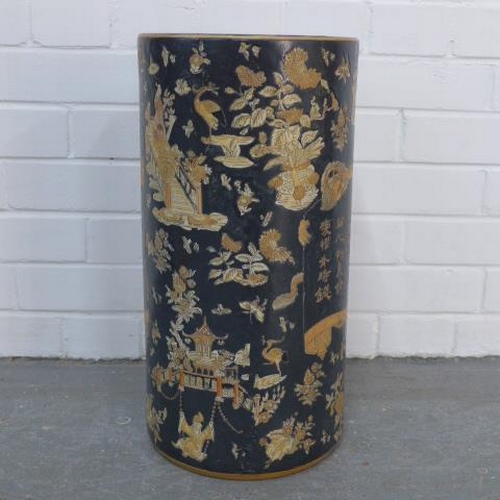 290 - Famille noire chinoiserie umbrella / stick stand, 23 x 46cm