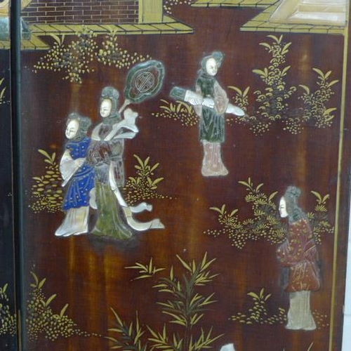 291 - Hardstone inlaid and lacquer four fold screen,  102 x 87cm