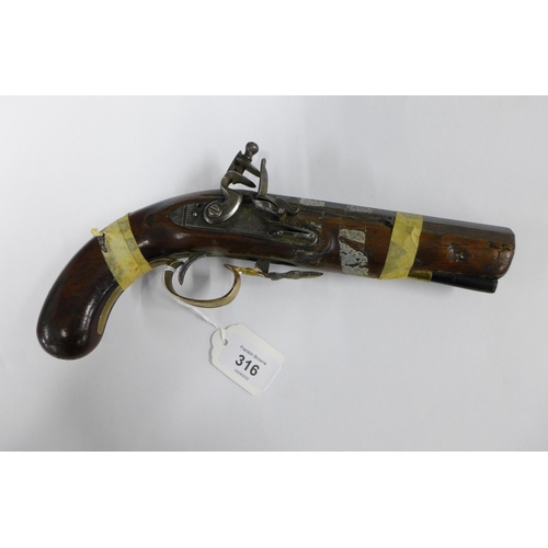 316 - Flintlock short pistol with a 6