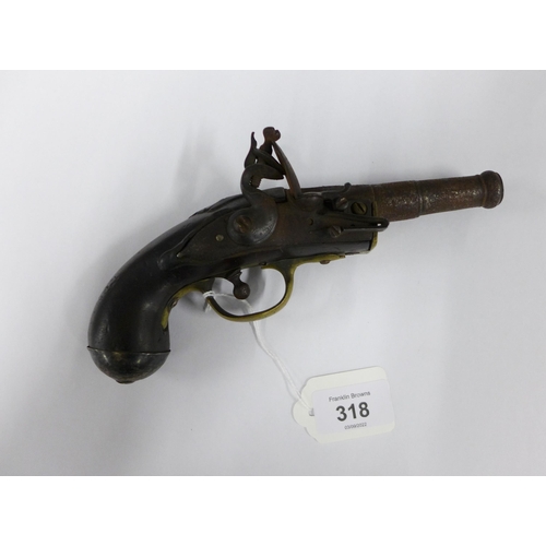 318 - 19th century pocket pistol, flintlock with a 4