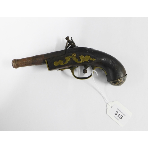 318 - 19th century pocket pistol, flintlock with a 4