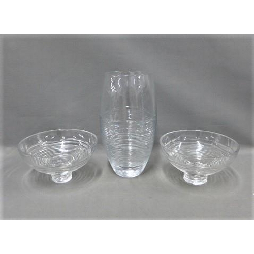 323 - John Rocha glass vase, 35cm, together with a pair of matching bowls (3)