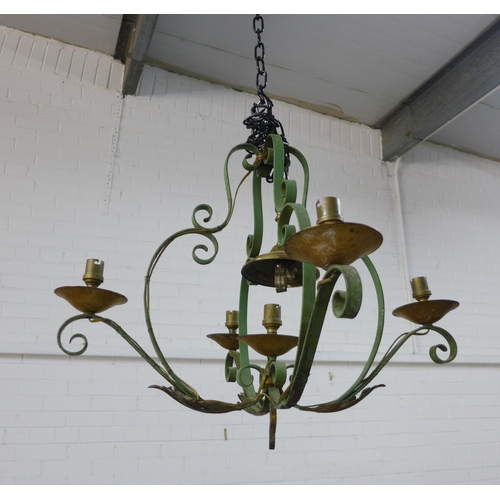 328 - Four branch painted metal light fitting, 48 x 56cm