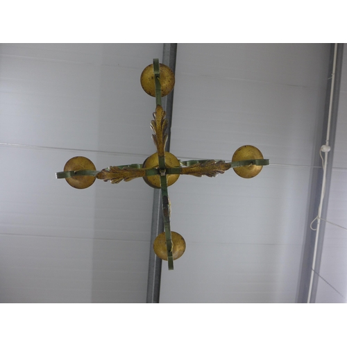 328 - Four branch painted metal light fitting, 48 x 56cm