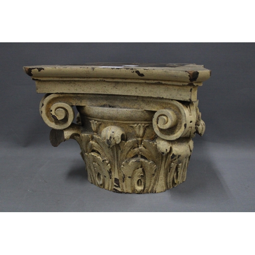 333 - Carved wooden Corinthian capital, painted, 31 x 21cm