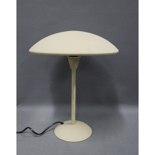 342 - Cream metal table lamp base and shade, 34cm