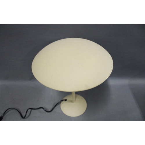 342 - Cream metal table lamp base and shade, 34cm