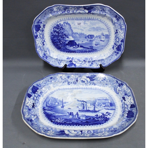 347 - Staffordshire blue and white transfer printed ashet47cm,  together with a smaller ashet with View ne... 