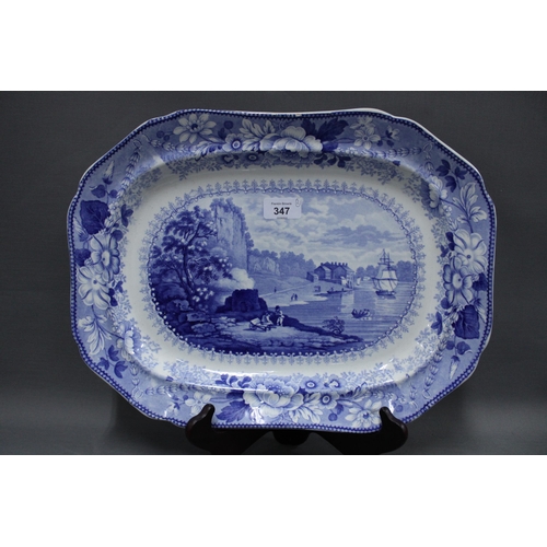 347 - Staffordshire blue and white transfer printed ashet47cm,  together with a smaller ashet with View ne... 