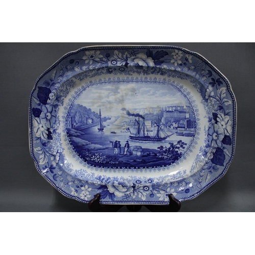 347 - Staffordshire blue and white transfer printed ashet47cm,  together with a smaller ashet with View ne... 