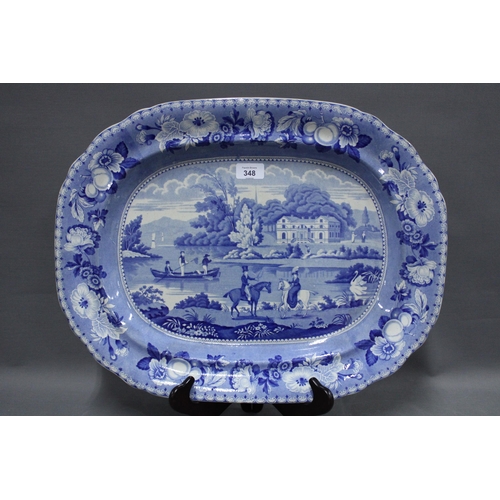 348 - Staffordshire blue and white transfer printed ashet - Hollywell Cottage, 54cm