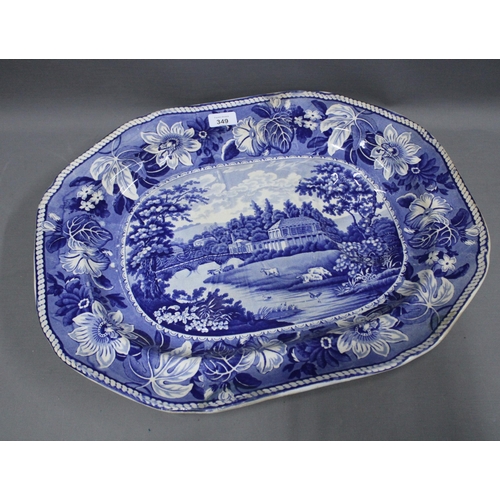 349 - Staffordshire blue and white transfer printed meat dish, 53cm