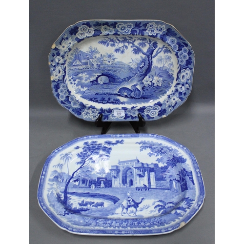 350 - 19th century Rogers blue and white transfer printed platter / ashet, 49cm and another with Hares pat... 