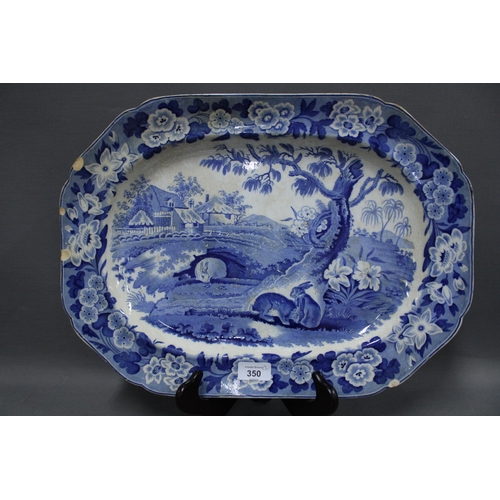 350 - 19th century Rogers blue and white transfer printed platter / ashet, 49cm and another with Hares pat... 