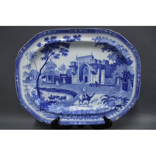 350 - 19th century Rogers blue and white transfer printed platter / ashet, 49cm and another with Hares pat... 