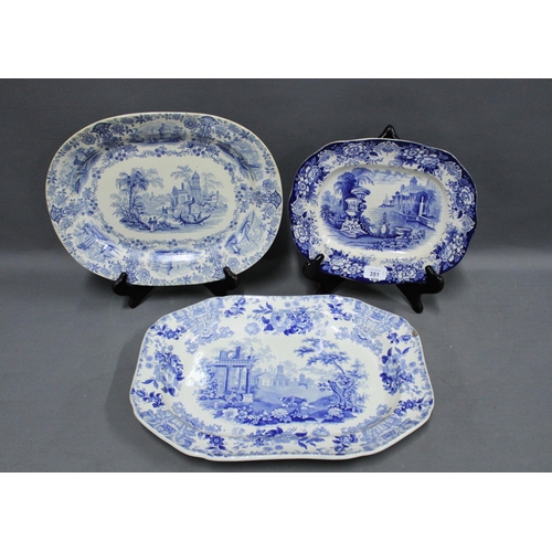 351 - Staffordshire blue and white transfer printed ashets to include Stone China, Marmora and Ironstone C... 