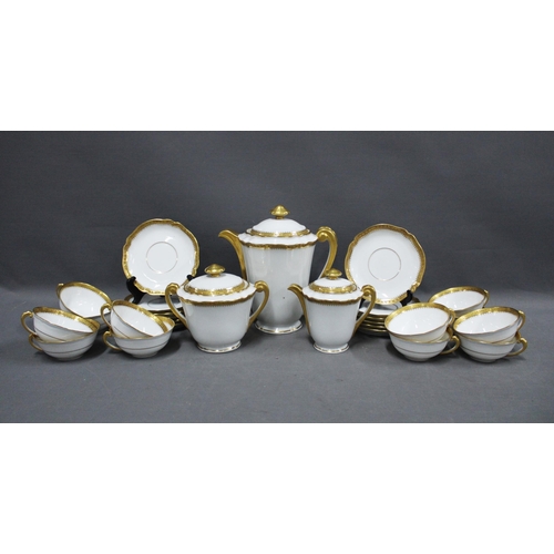 354 - Limoges 12 place porcelain teaset, white glazed with gilded rims (27)