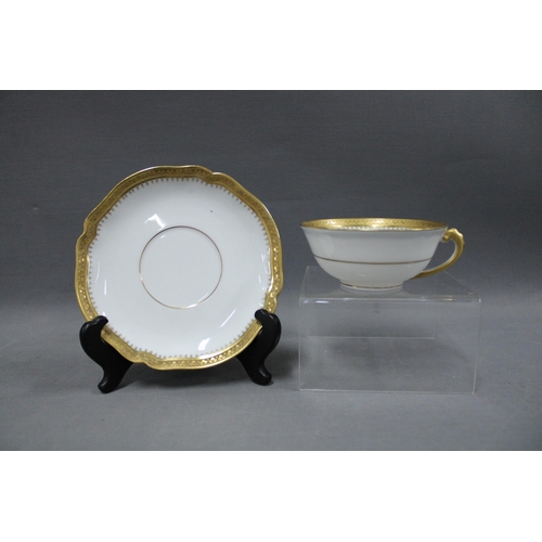 354 - Limoges 12 place porcelain teaset, white glazed with gilded rims (27)