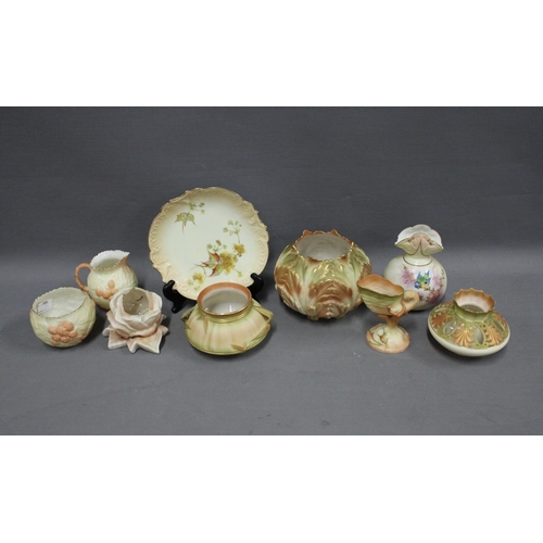 355 - Collection of blush ivory porcelain to include Royal Worcester blush ivory sugar bowl, bamboo moulde... 