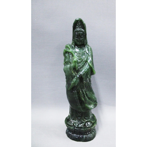 359 - Guanyin, a carved jadeite figure,  29cm